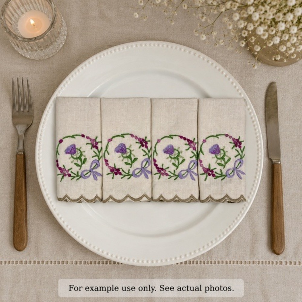 Vintage Embroidered Floral Handkerchief Set Cotton Hankies Scalloped Edge 4